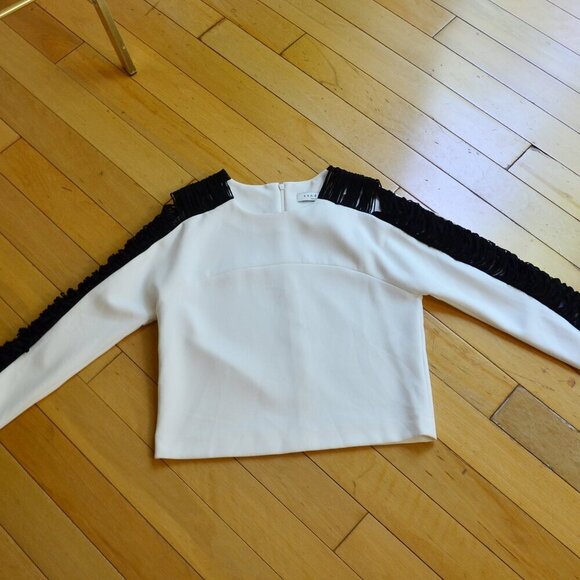 Sandro $275 White Black Fringe Sleeve Top Size 2 US S/M - Picture 2 of 14